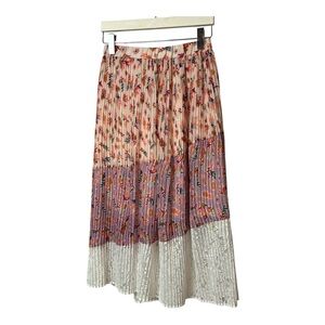 LAIA ANTHROPOLOGIE Multicolor Pleated Floral & Lace Midi Skirt Women's Size S